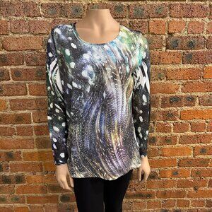 NWT Chico's Feather Spots Glimmer Sequin Tuliana Long Sleeve Blouse SZ 1/Med